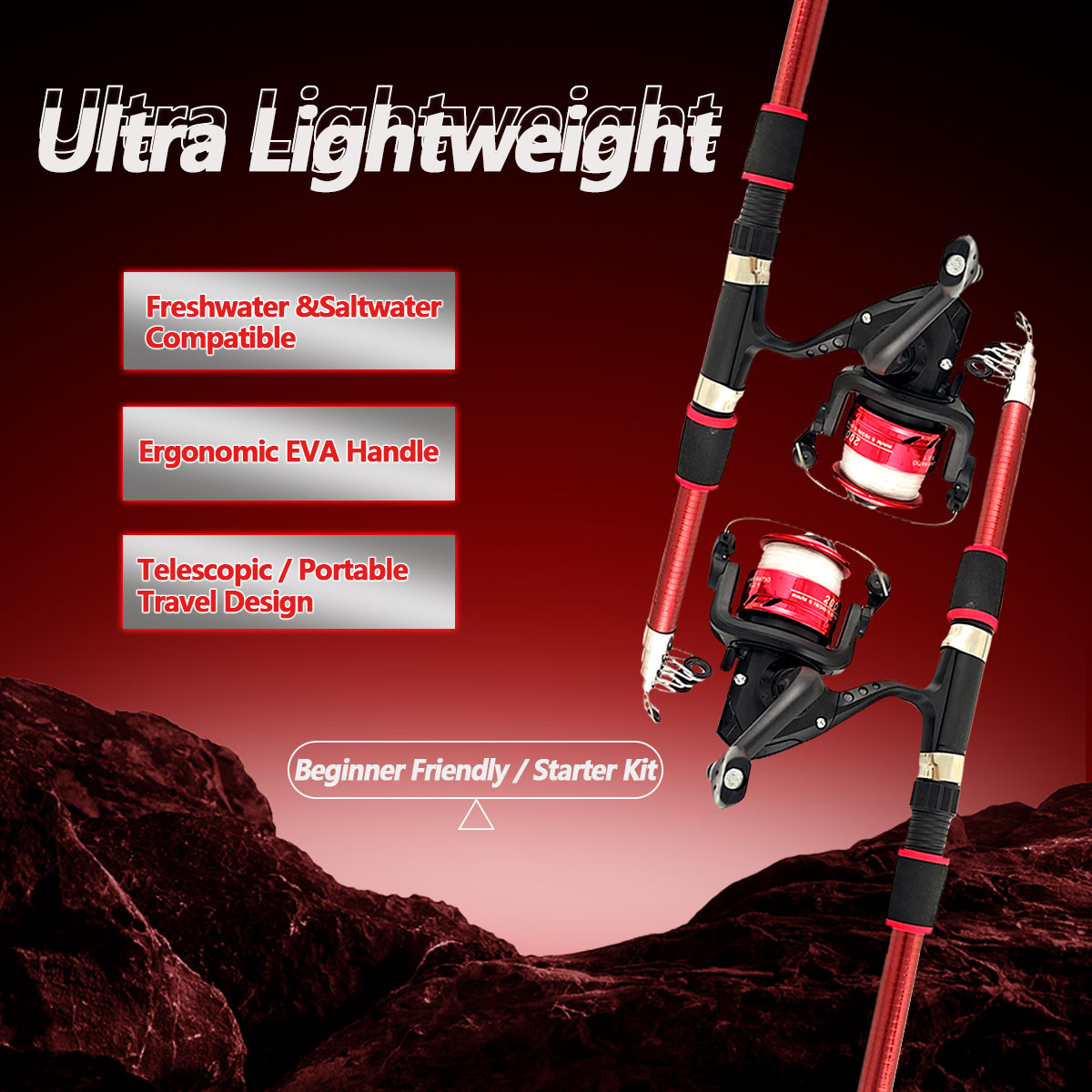 Fishing Rod Combo - Spinnruten- und Rollen-Set, 1,8 m Teleskoprute